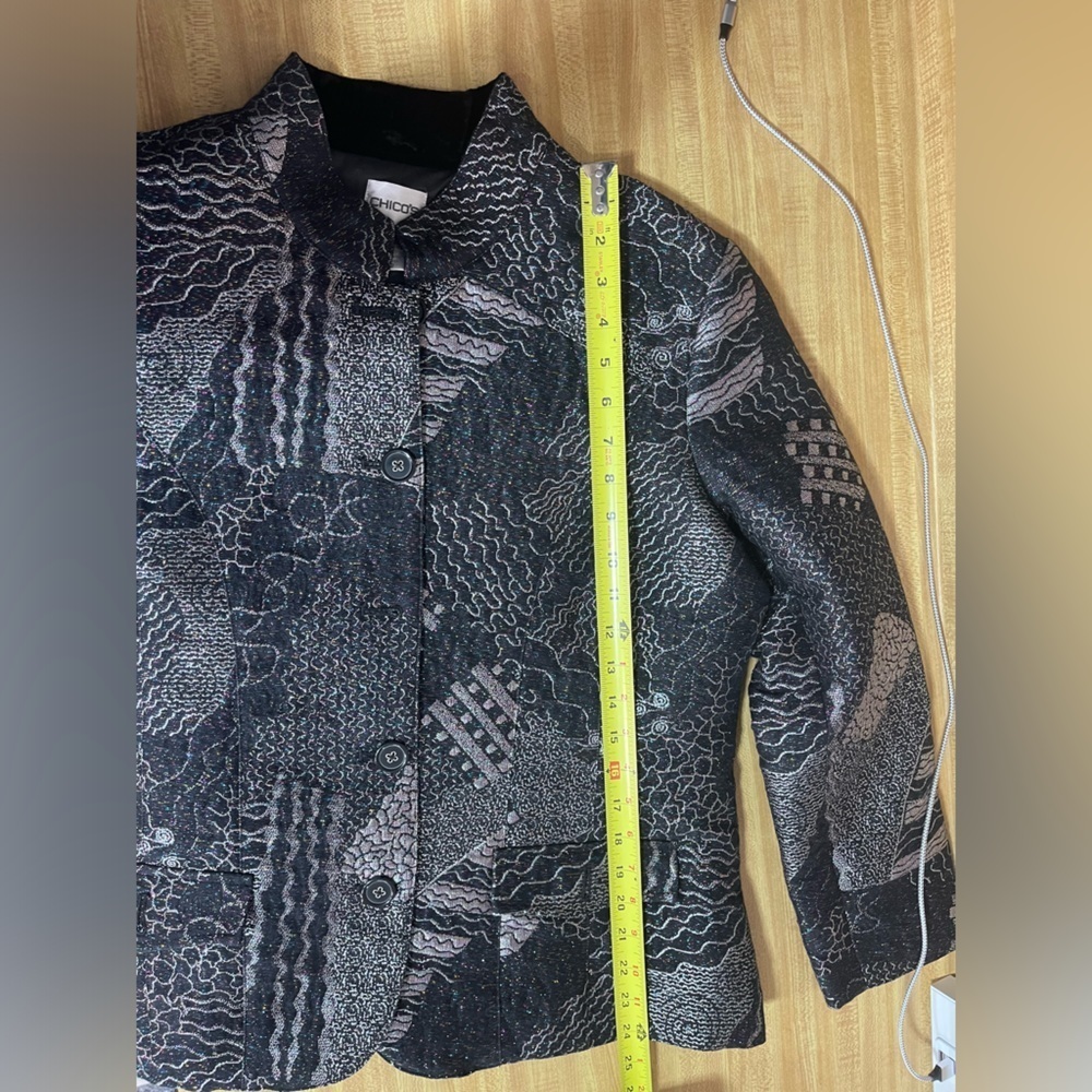 Chico’s beautiful black and rainbow metallic thread dressy blazer jacket size 2 - Picture 14 of 17